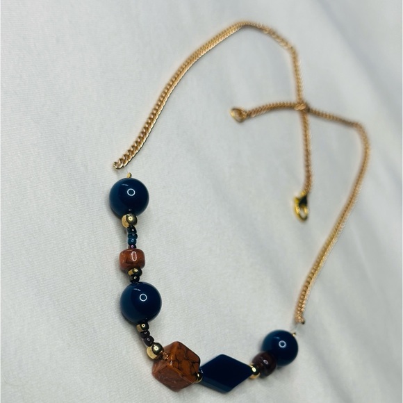 Handmade Gold Necklace with Natural Brown Beads - Picture 3 of 3